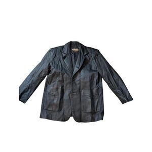 Men's Black Leather Bomber Jacket